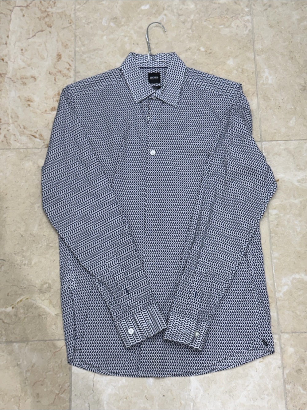 Hugo Boss Navy & White Geometric Long-Sleeve Button-Down Shirt